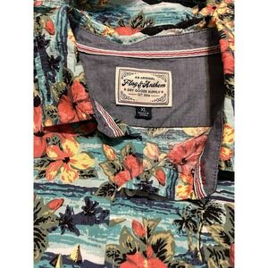 Flag & Anthem Hawaiian Tropical Hibiscus Short Sleeve Button-Up Shirt Size XL